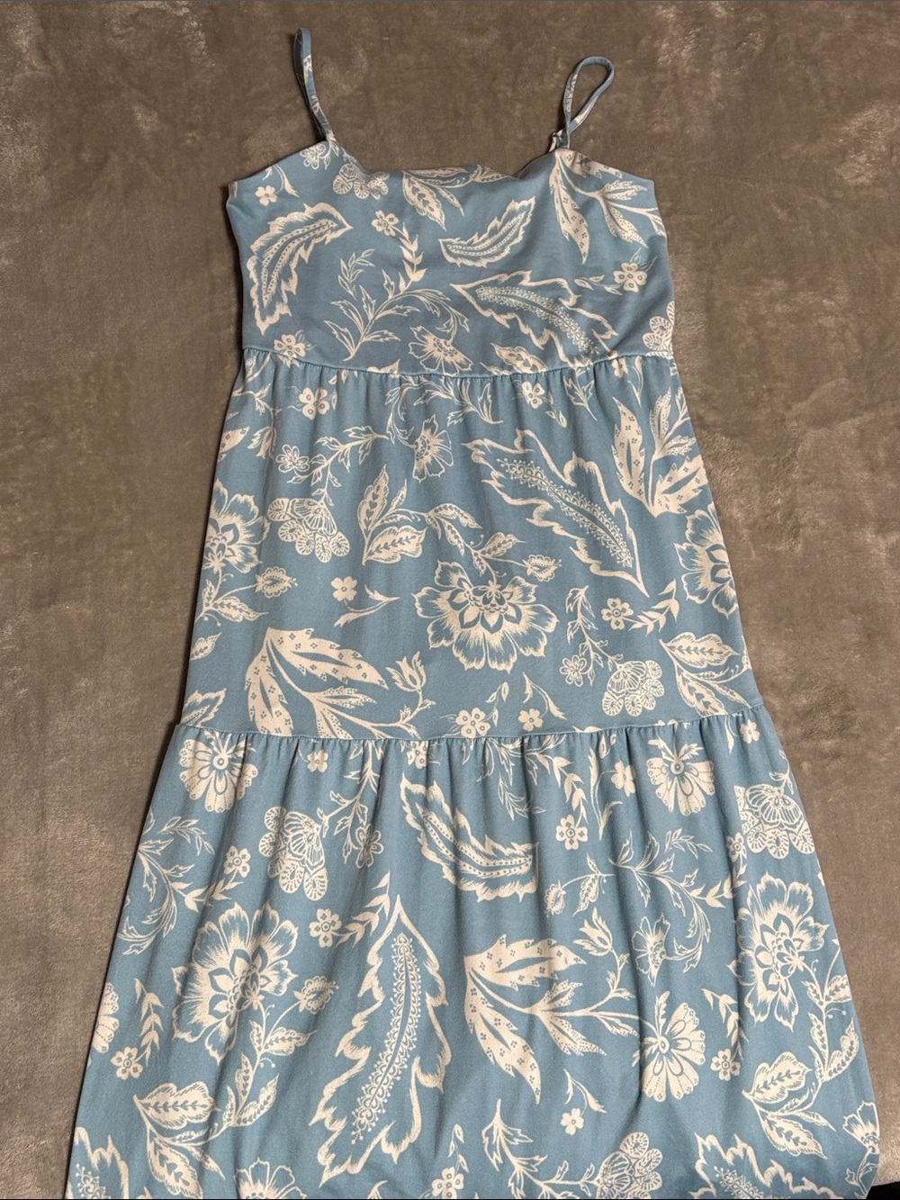 SO Light Blue and White Floral Maxi Sundress with Spaghetti Straps